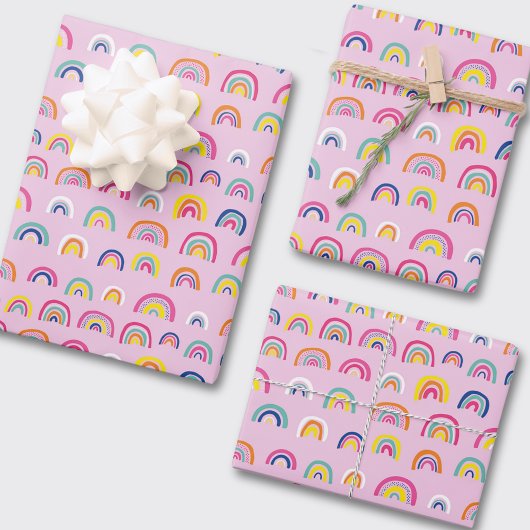 Cute Girly Pink Rainbow Patroon Inpakpapier Vel