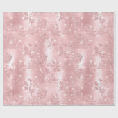 Cute Girly Pink Rose Gold Glitter Floral Pattern Cadeaupapier (Vlak)