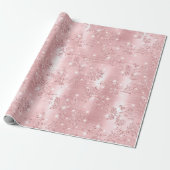Cute Girly Pink Rose Gold Glitter Floral Pattern Cadeaupapier (Uitgerold)