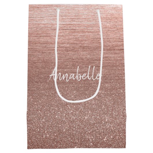 Cute Girly Pink Rose Gold Glitter Sparkle pensed Medium Cadeauzakje (Achterkant)