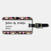 Cute Girly Pink Sock Monkeys Girls op Black Bagagelabel (Voorkant horizontaal)