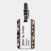 Cute Girly Pink Sock Monkeys Girls op Black Bagagelabel (Voorkant verticaal)