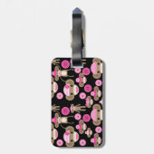Cute Girly Pink Sock Monkeys Girls op Black Bagagelabel (Achterkant verticaal)