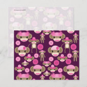 Cute Girly Pink Sock Monkeys Girls op Paars Briefkaart (Voorkant / Achterkant)