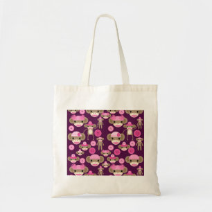 Cute Girly Pink Sock Monkeys Girls op Paars Tote Bag