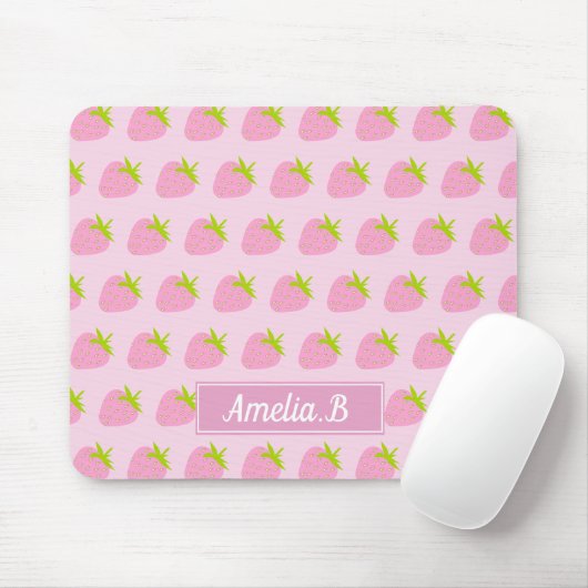 Cute Girly Pink Strawberry Pattern Personalised Muismat (Met muis)