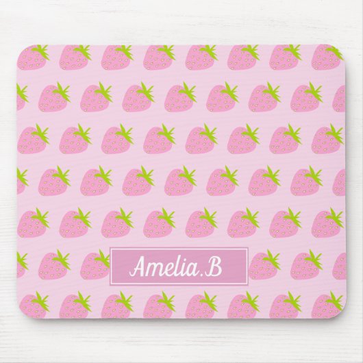 Cute Girly Pink Strawberry Pattern Personalised Muismat (Voorkant)