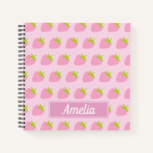 Cute Girly Pink Strawberry Pattern Personalised Notitieboek (Voorkant)