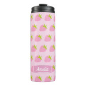 Cute Girly Pink Strawberry Pattern Personalised Thermosbeker (Voorkant)