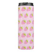 Cute Girly Pink Strawberry Pattern Personalised Thermosbeker (Achterkant)