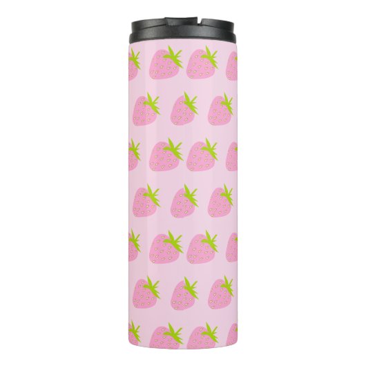 Cute Girly Pink Strawberry Pattern Personalised Thermosbeker (Achterkant)
