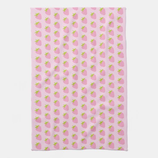 Cute Girly Pink Strawberry Pattern Theedoek (Verticaal)
