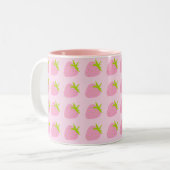 Cute Girly Pink Strawberry Pattern Tweekleurige Koffiemok (Voorkant links)