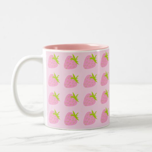 Cute Girly Pink Strawberry Pattern Tweekleurige Koffiemok (Links)