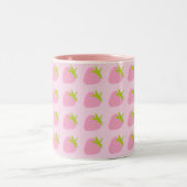 Cute Girly Pink Strawberry Pattern Tweekleurige Koffiemok (Center)