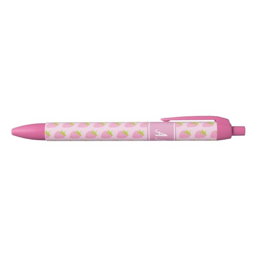 Cute Girly Pink Strawberry Pattern Zwarte Inkt Pen (Bovenkant)