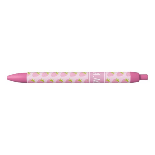 Cute Girly Pink Strawberry Pattern Zwarte Inkt Pen (Voorkant)