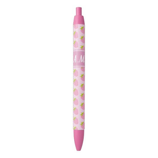 Cute Girly Pink Strawberry Pattern Zwarte Inkt Pen (Voorkant Verticaal)