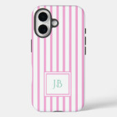 Cute Girly Pink Striped Personalized Initial Case-Mate iPhone Case (Achterkant)