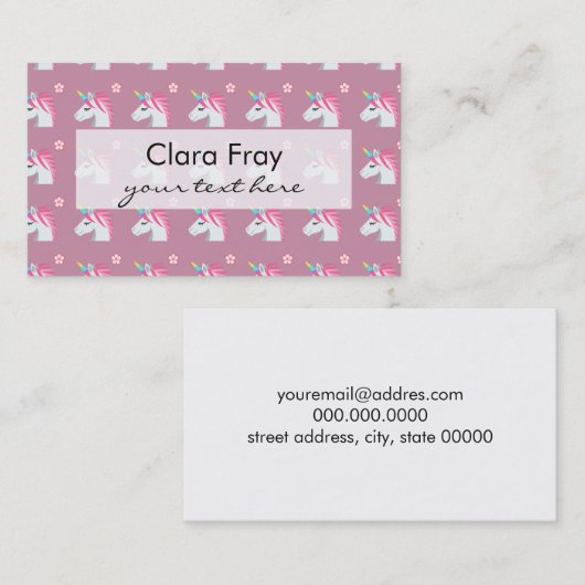 Cute Girly Pink Unicorn Flower Emoji Pattern Visitekaartje (Voorkant / Achterkant)