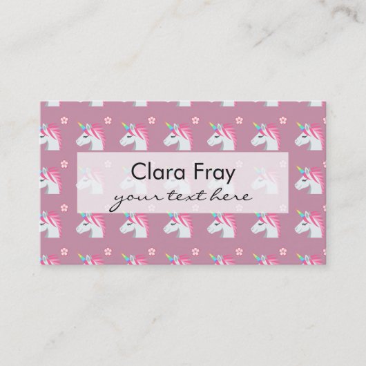 Cute Girly Pink Unicorn Flower Emoji Pattern Visitekaartje (Voorkant)