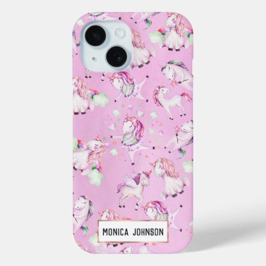 Cute Girly Pink Unicorn Rainbow Waterverf Case-Mate iPhone Case (Achterkant)