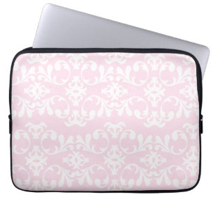 Cute Girly Pink White Damask Patroon Laptop Sleeve