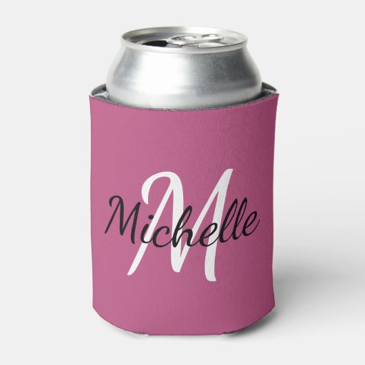 Cute Girly Pink & White Monogrammed Sjabloon Blikjeskoeler (Blikje Voorkant)