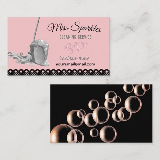 Cute Girly Polka Dot House Cleaning Services Visitekaartje (Voorkant / Achterkant)