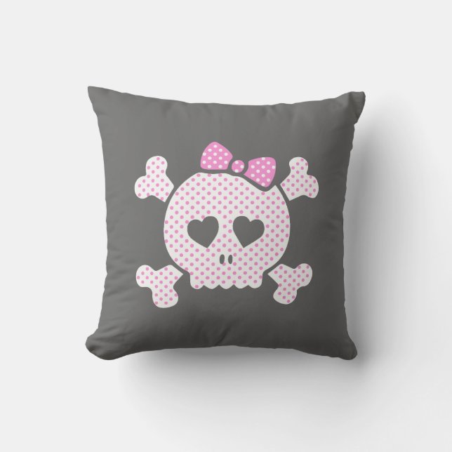 Cute Girly Polka Dot Skull Pink Black Kussen (Voorkant)