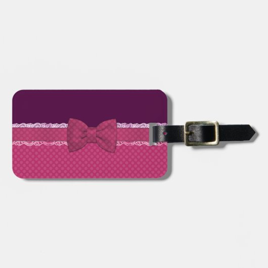 Cute girly Polka stipt roze boostribbon achtergron Bagagelabel (Voorkant horizontaal)