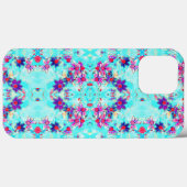 Cute Girly Purple Flower Pattern on Aqua Blue Case-Mate iPhone Case (Achterkant (horizontaal))