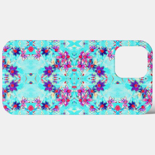 Cute Girly Purple Flower Pattern on Aqua Blue Case-Mate iPhone Case (Achterkant (horizontaal))