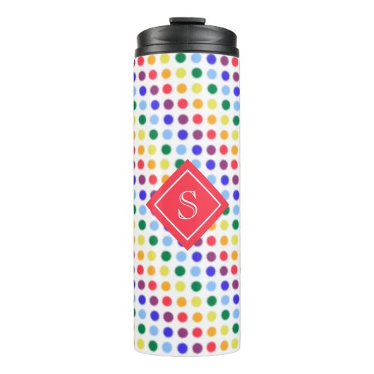 Cute Girly Rainbow Polka Dots gepersonaliseerd Thermosbeker (Voorkant)