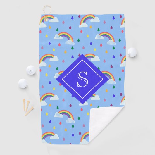 Cute Girly Rainbow Rain Clouds Personalized Golfhanddoek (Insitu)