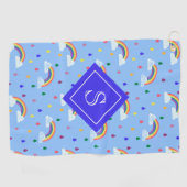 Cute Girly Rainbow Rain Clouds Personalized Golfhanddoek (Horizontaal)