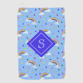 Cute Girly Rainbow Rain Clouds Personalized Golfhanddoek