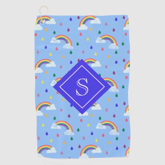 Cute Girly Rainbow Rain Clouds Personalized Golfhanddoek (Voorkant)