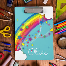 Cute  Girly Rainbow Stars Sky Clouds & Name Klembord
