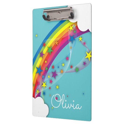 Cute  Girly Rainbow Stars Sky Clouds & Name Klembord (Links)