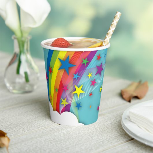 Cute  Girly Rainbow Stars Sky Clouds & Name Papieren Bekers (Insitu)