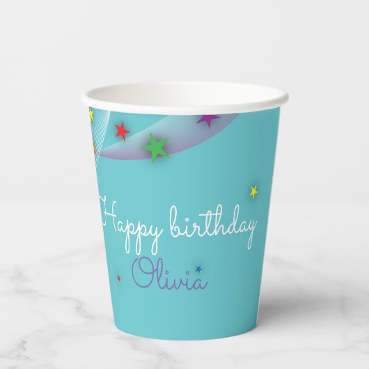 Cute  Girly Rainbow Stars Sky Clouds & Name Papieren Bekers (Achterkant)
