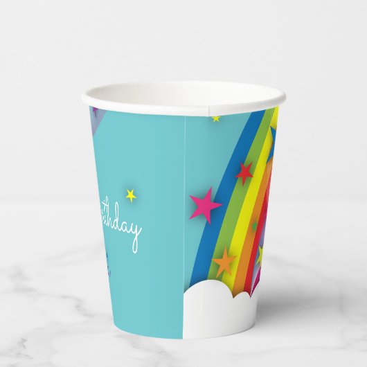 Cute Girly Rainbow Stars Sky Clouds & Name Papieren Bekers (Rechts)