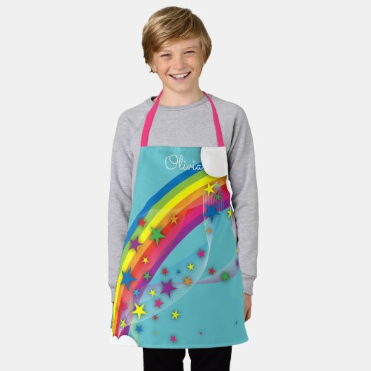 Cute Girly Rainbow Stars Sky Clouds & Name Schort (Gedragen)