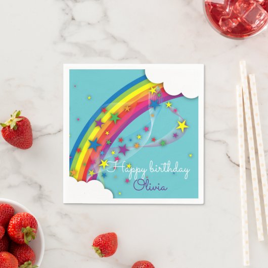 Cute Girly Rainbow Stars Sky en Clouds Servet (Insitu)
