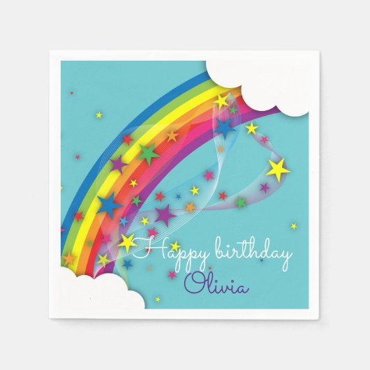 Cute Girly Rainbow Stars Sky en Clouds Servet (Voorkant)