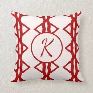 Cute Girly Red Monogrammed Initiaal Kussen