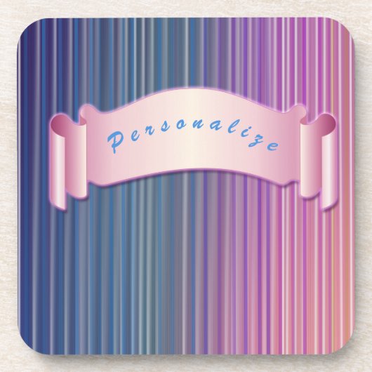 Cute Girly Ribbon Pink Blue Paars Personalized Bier Onderzetter (Voorkant)