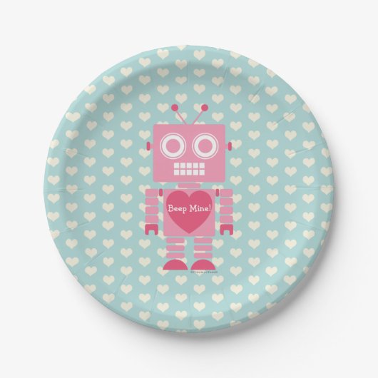 Cute Girly Robot Papieren Bordje (Voorkant)