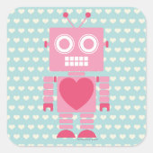 Cute Girly Robot Vierkante Sticker (Voorkant)